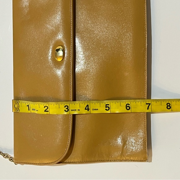 Vintage Italian Leather Double Flap Clutch Bag Caramel Brown Gold Chain 90s Luxe - Picture 12 of 12